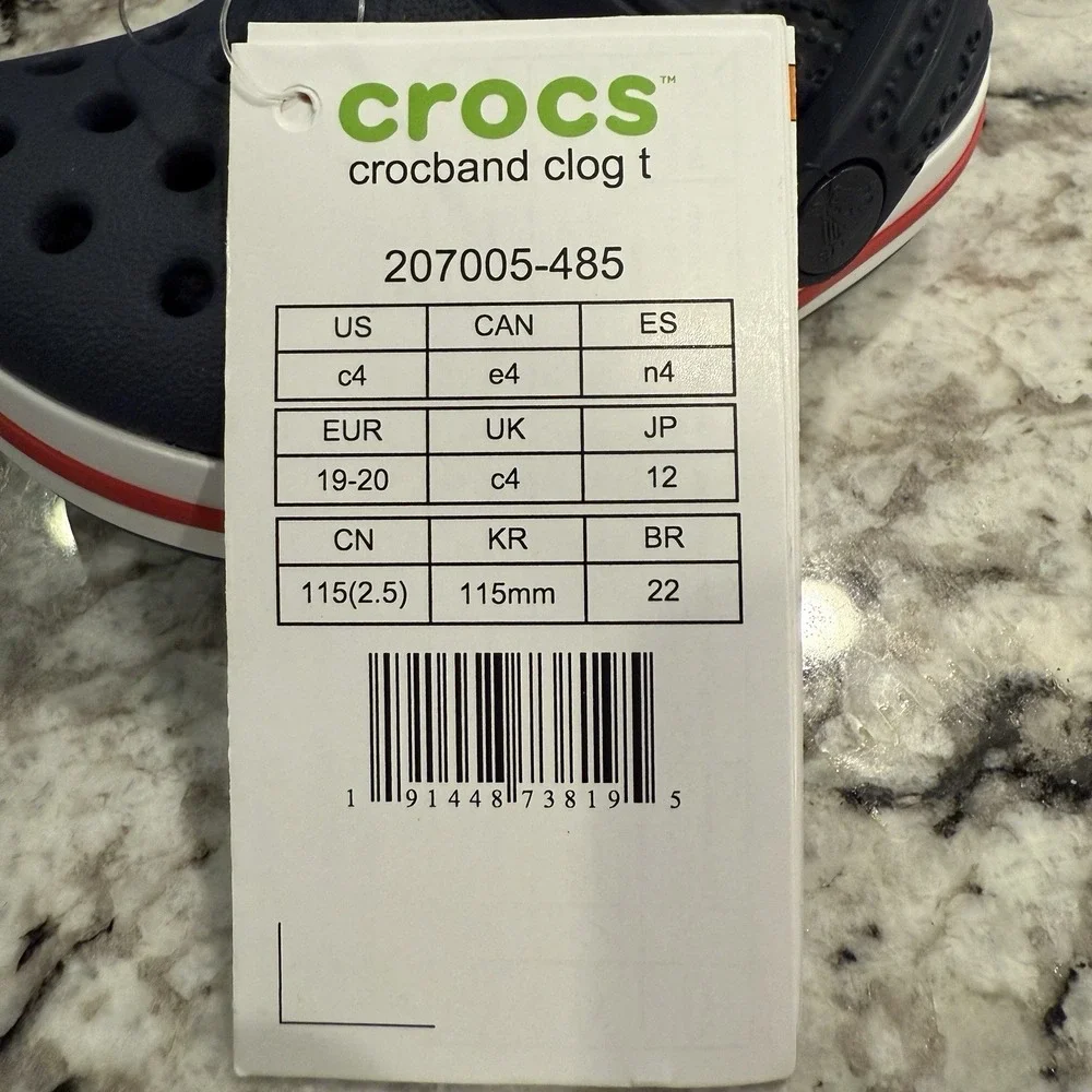 Crocs Crocband Clog T Toddler Size C4 Navy Blue Red White‎ 207005-485